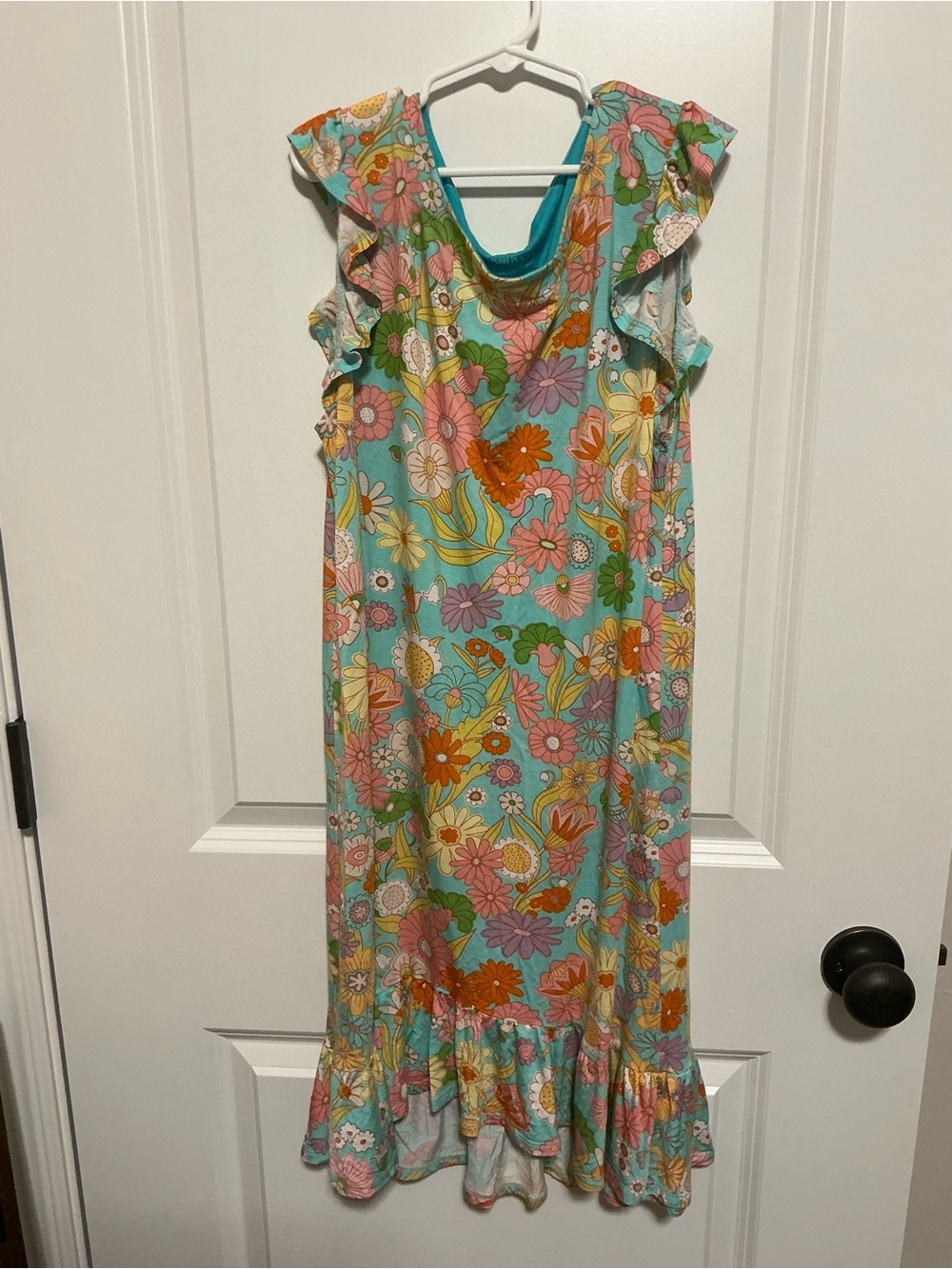 Posh Peanut Size 12 Bamboo Floral Ruffle Dress - Teal Multi